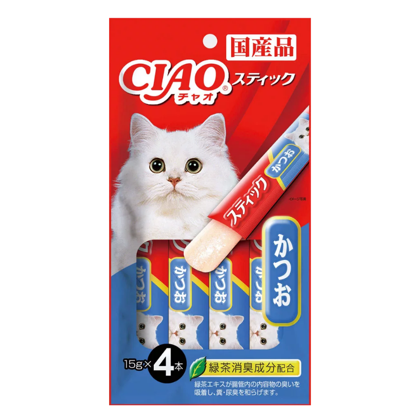 Ciao Jelly Stick Cat Treats – Tuna Katsuo 15g x 4 Front of Pack