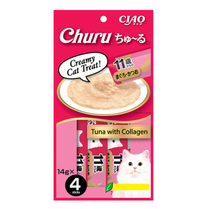 Ciao Churu Cat Treats – Tuna in Collagen 14g x 4 Pack of Front