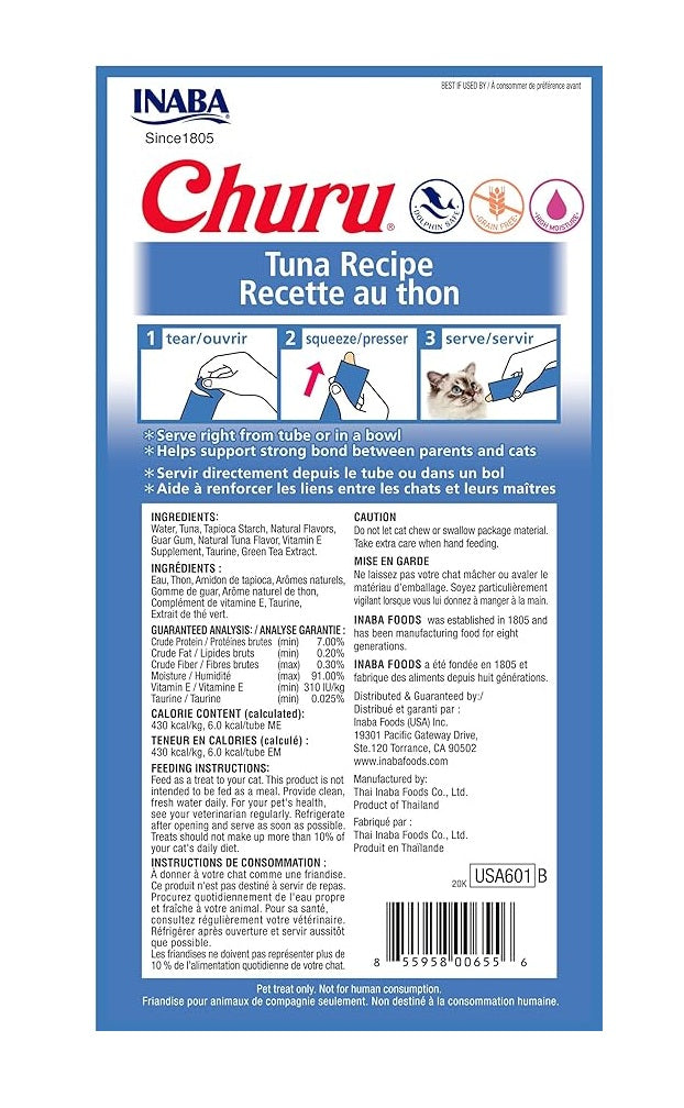 Inaba Churu Cat Treats – Tuna 14g x 4 Back of Pack