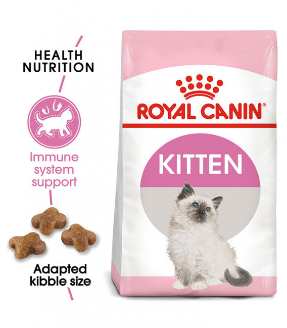 Royal Canin Kitten Dry Cat Food 2kg Front of Bag with Health Benefits