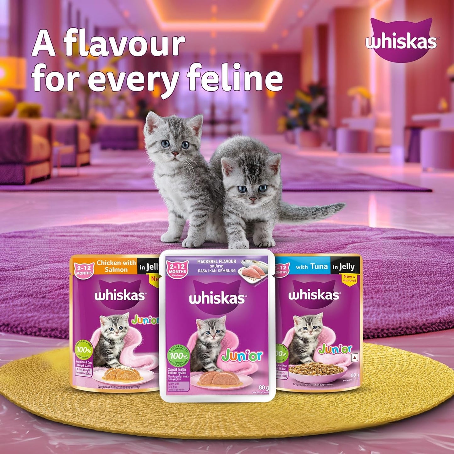 Whiskas Junior Wet Kitten Food – Mackerel Flavor in Jelly 80g Variants