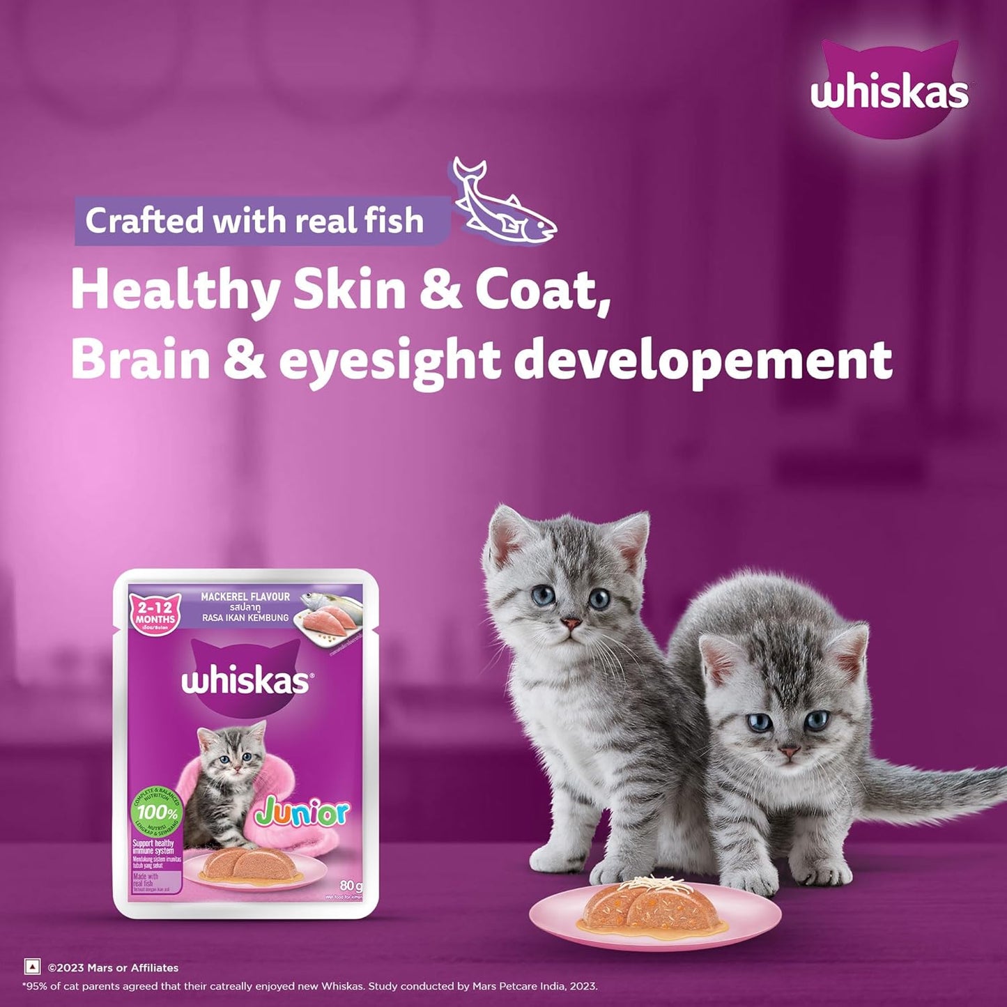 Whiskas Junior Wet Kitten Food – Mackerel Flavor in Jelly 80g Two Kittens