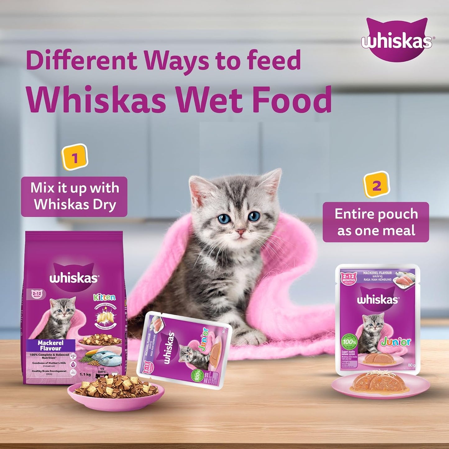 Whiskas Junior Wet Kitten Food – Mackerel Flavor in Jelly 80g Ways to Eat