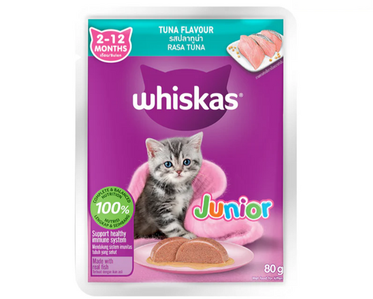 Whiskas Junior Tuna Flavor in Jelly – Wet Kitten Food 80g Front of Packaging