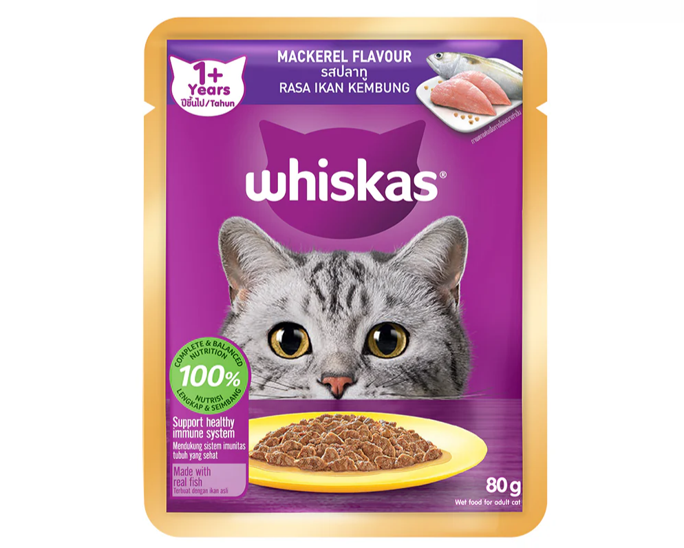 Whiskas Wet Cat Food in Gravy – Mackerel Flavor 80g Front of Pack
