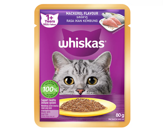 Whiskas Wet Cat Food in Gravy – Mackerel Flavor 80g Front of Pack