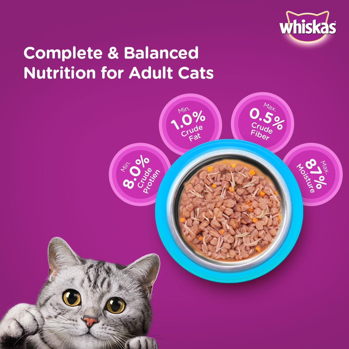 Whiskas Tasty Mix Chicken with Tuna & Carrot in Gravy 70g Nutritional Value