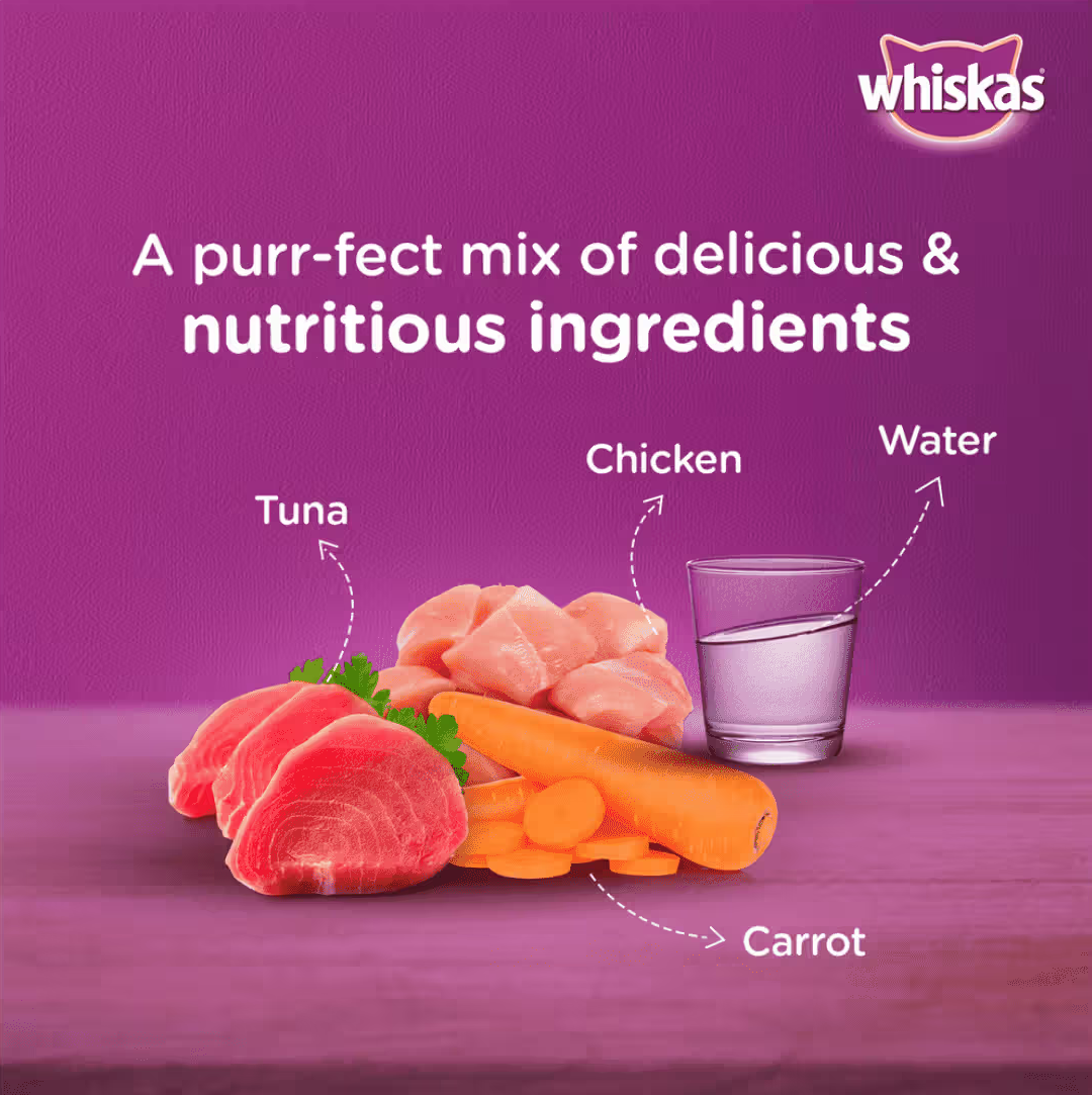 Whiskas Tasty Mix Chicken with Tuna & Carrot in Gravy 70g Ingredient Photos