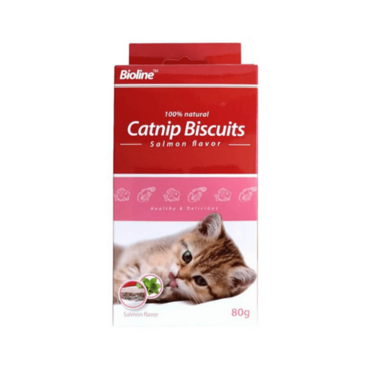Bioline Catnip Biscuits - Salmon Flavor 80g Box Front