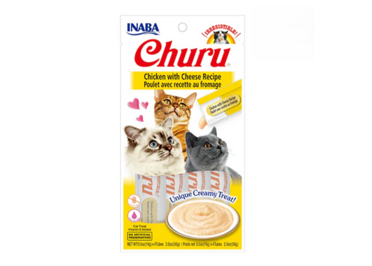 Inaba Churu Cat Treats – Chicken with Cheese 14g x 4 Front of Pack