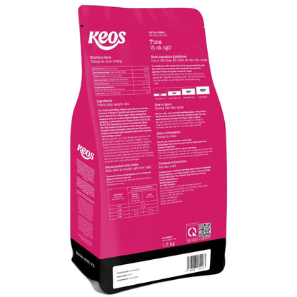 Keos Cat All Stages – Tuna (High-Protein, Omega 3 & 6, Taurine) Back of Bag