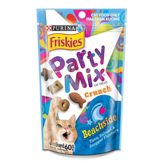 Purina Friskies Party Mix Beachside Crunch Cat Treats Front of Pack