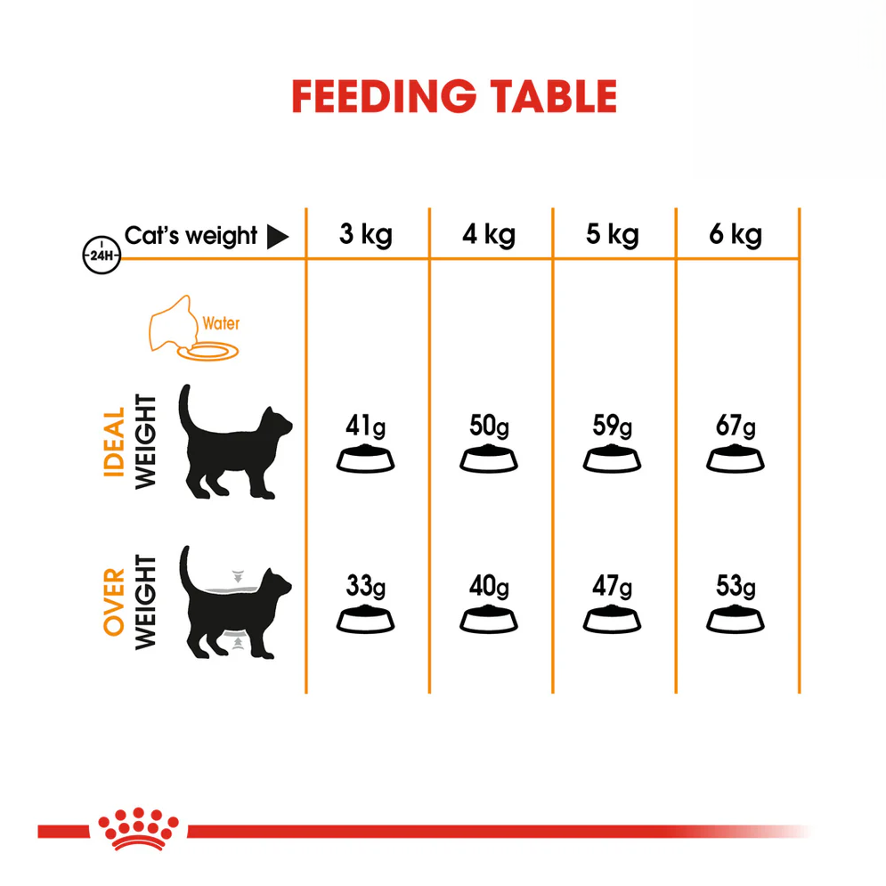 Royal Canin Hair and Skin Dry Cat Food Feeding Table