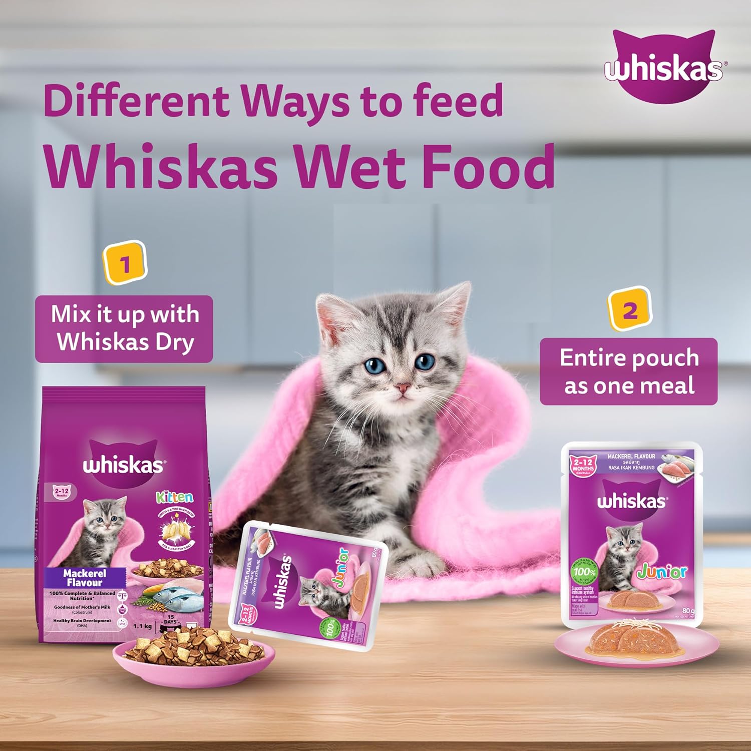 Whiskas Junior Wet Kitten Food – Mackerel Flavor in Jelly 80g Ways to Eat
