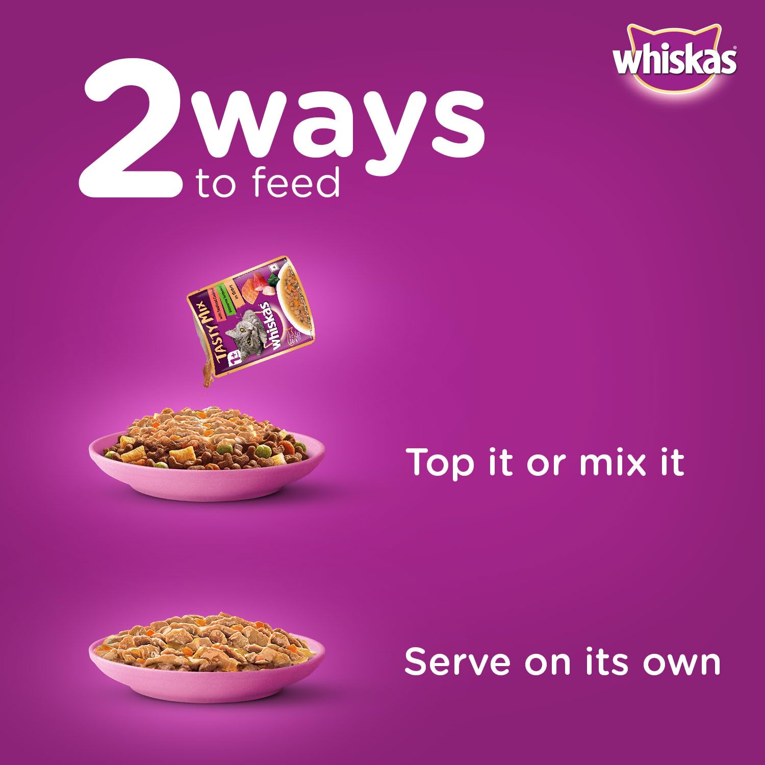 Whiskas Tasty Mix Seafood Cocktail Wet Cat Food 70g Feeding Styles
