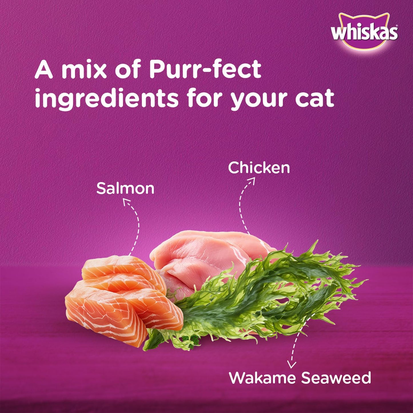 Whiskas Tasty Mix Chicken with Salmon & Wakame in Gravy 70g (Healthy Wet Cat Food)